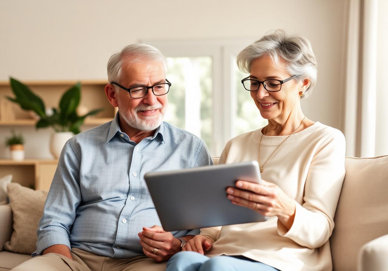 Couple reviewing IUL plan on tablet